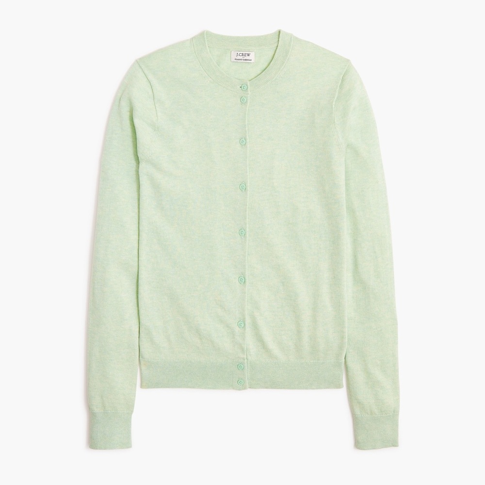 NWT J. Crew Classic Cardigan Mint Green sensor hole sew or cover w cherry patch